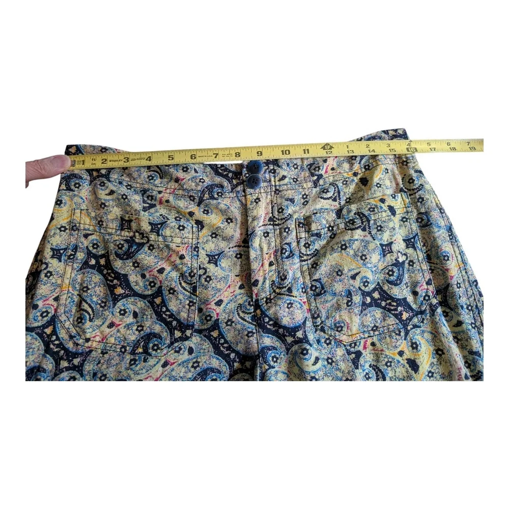 Free People Maui Paisley Cropped Flare Pants Cotton Blue Green Size 8